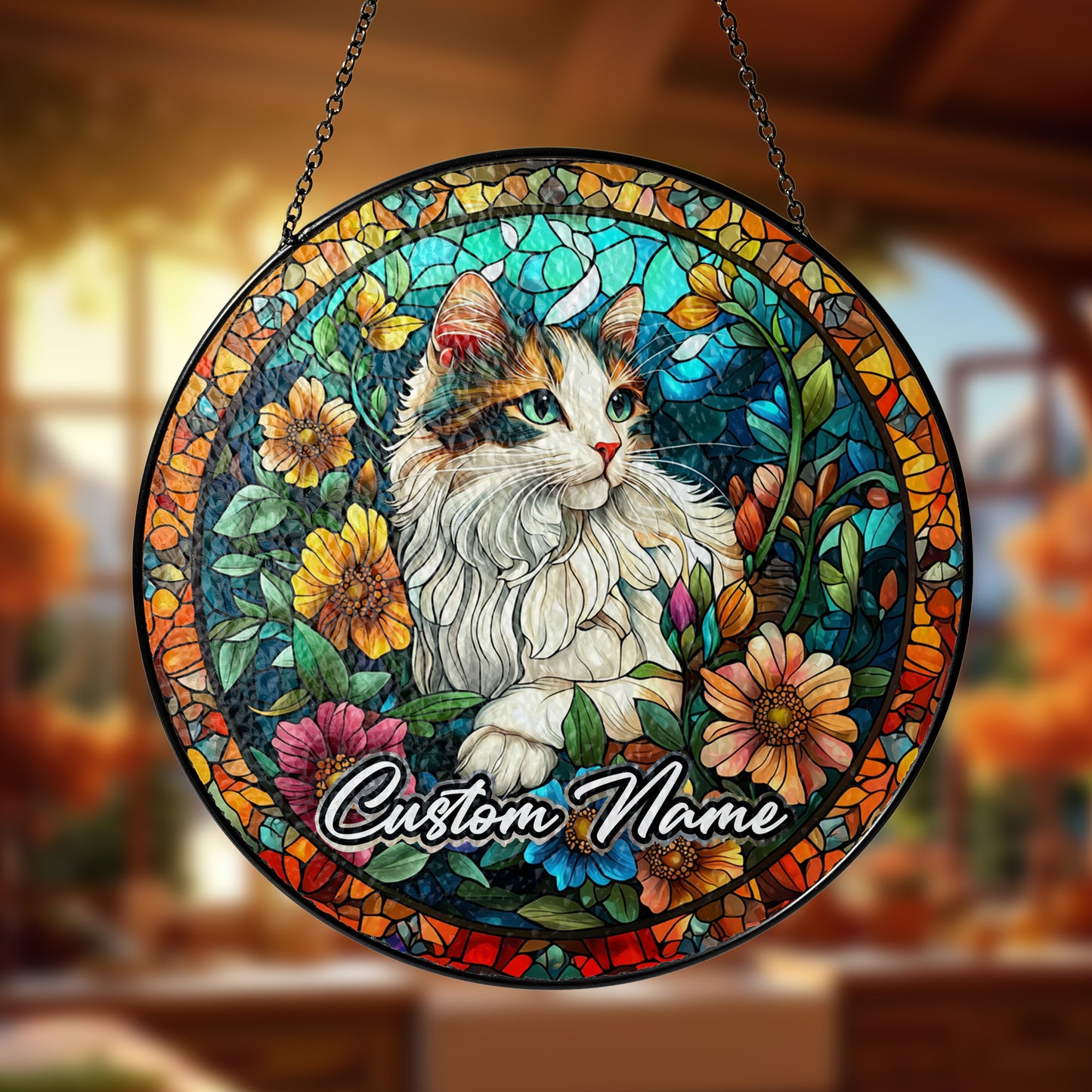 Netecom Personalized Cat Stained Glass Ornament, Custom Pet Memorial Suncatcher, Pet Loss Remembrance Gift, Christmas Decoration