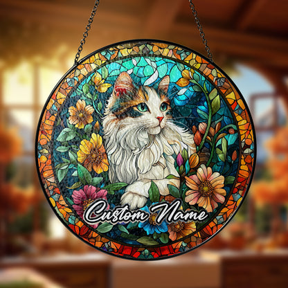 Netecom Personalized Cat Stained Glass Ornament, Custom Pet Memorial Suncatcher, Pet Loss Remembrance Gift, Christmas Decoration