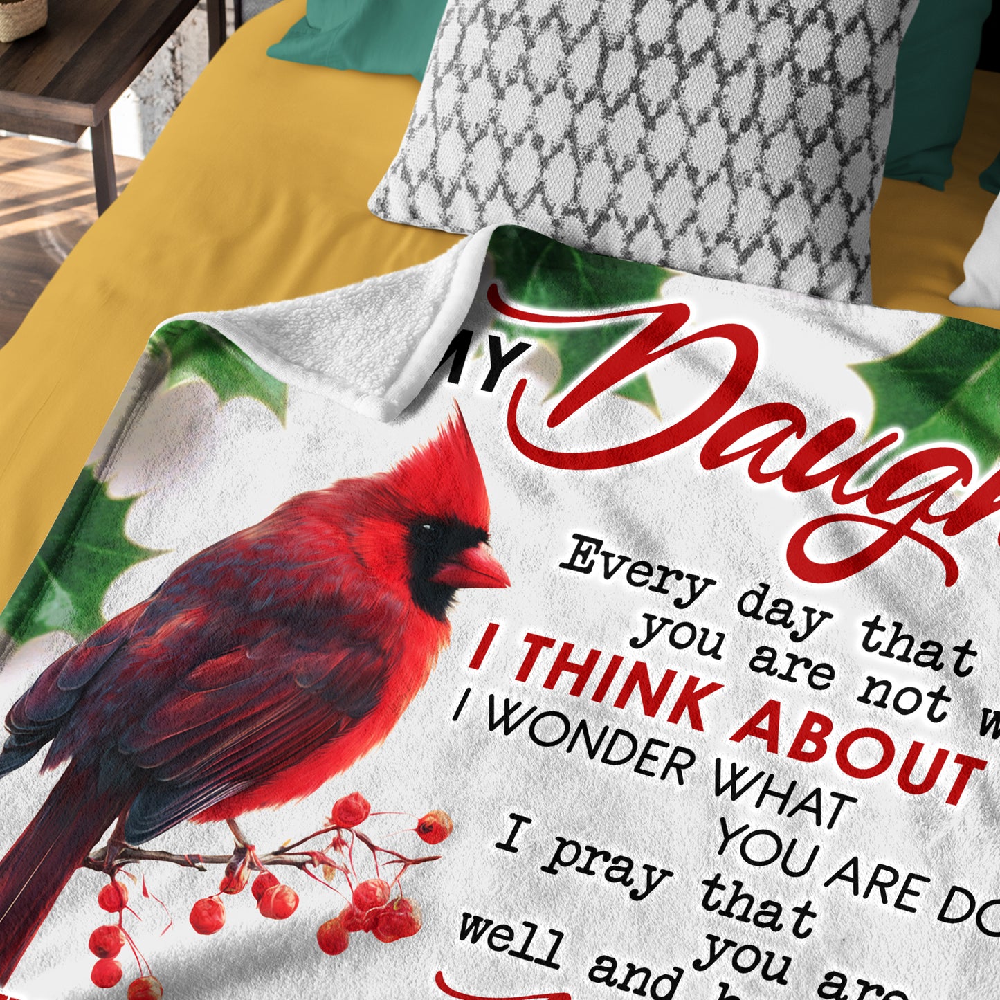 Netecom Personalized Love Letter To My Daughter Blanket from Mom, Red Cardinal Holiday Throw Blanket for Couch, Bed or Sofa, Ultra Soft Warm Gift for Daughter’s Birthday, Thanksgiving and Christmas