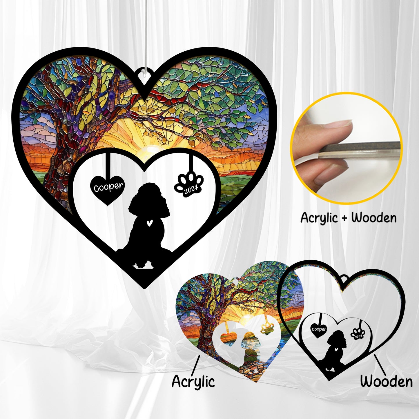 Netecom Personalized Poodle Dog Memorial Wind Chimes, Dog Name Suncatcher, Pet Sympathy Gift for Dog Lovers, Outdoor Garden Memorial Ornament