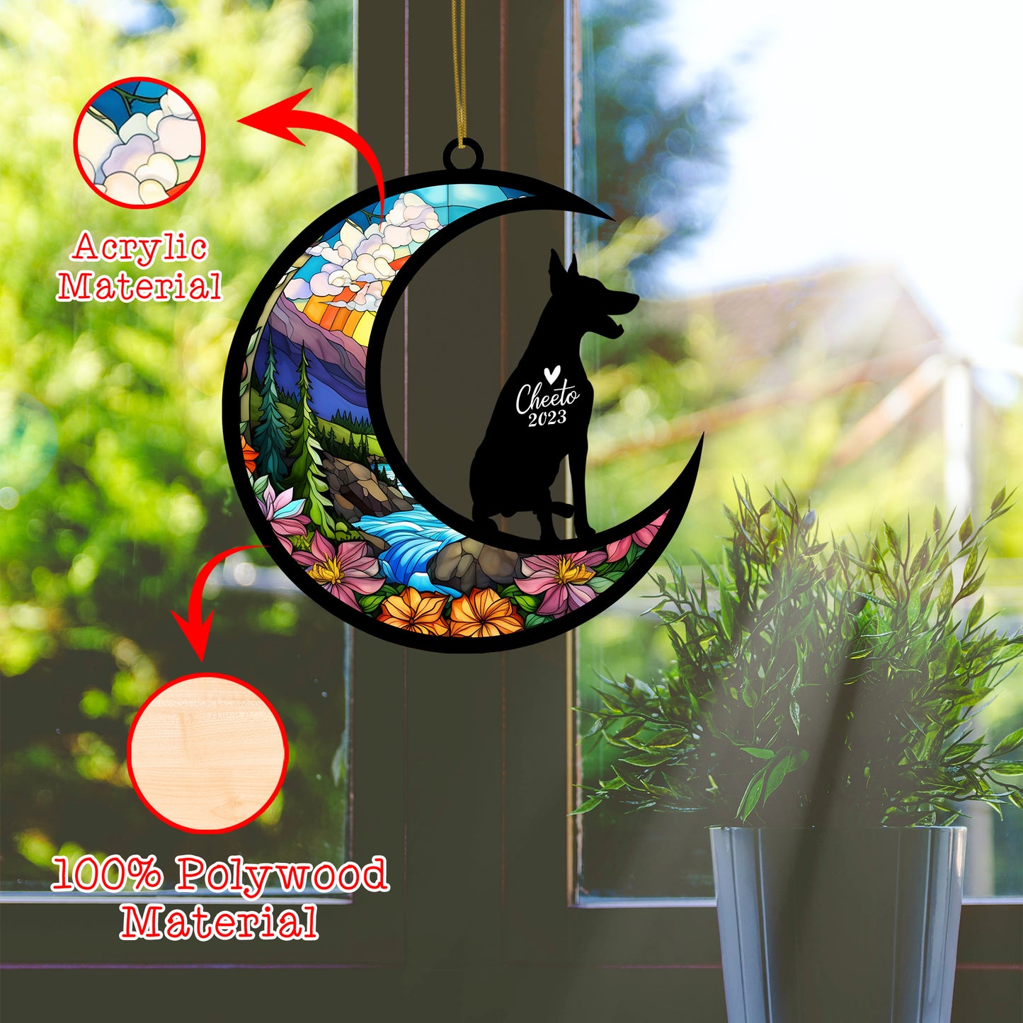 Netecom Personalized Doberman Dog Memorial Suncatcher, Christmas Ornament with Name Date, Pet Loss Stained Glass Sun Catcher, Dog Memorial Ornament, Bereavement Sympathy Gift for Dog Lovers