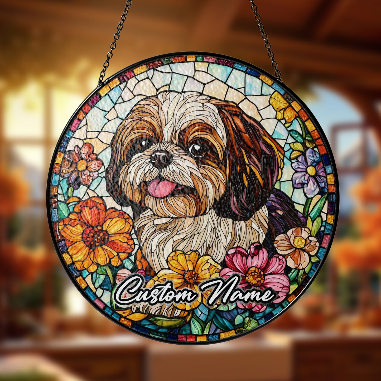 Netecom Personalized Shih Tzu Dog Ornament, Custom Stained Glass Memorial Suncatcher, Pet Loss Sympathy Gift, Christmas Decoration