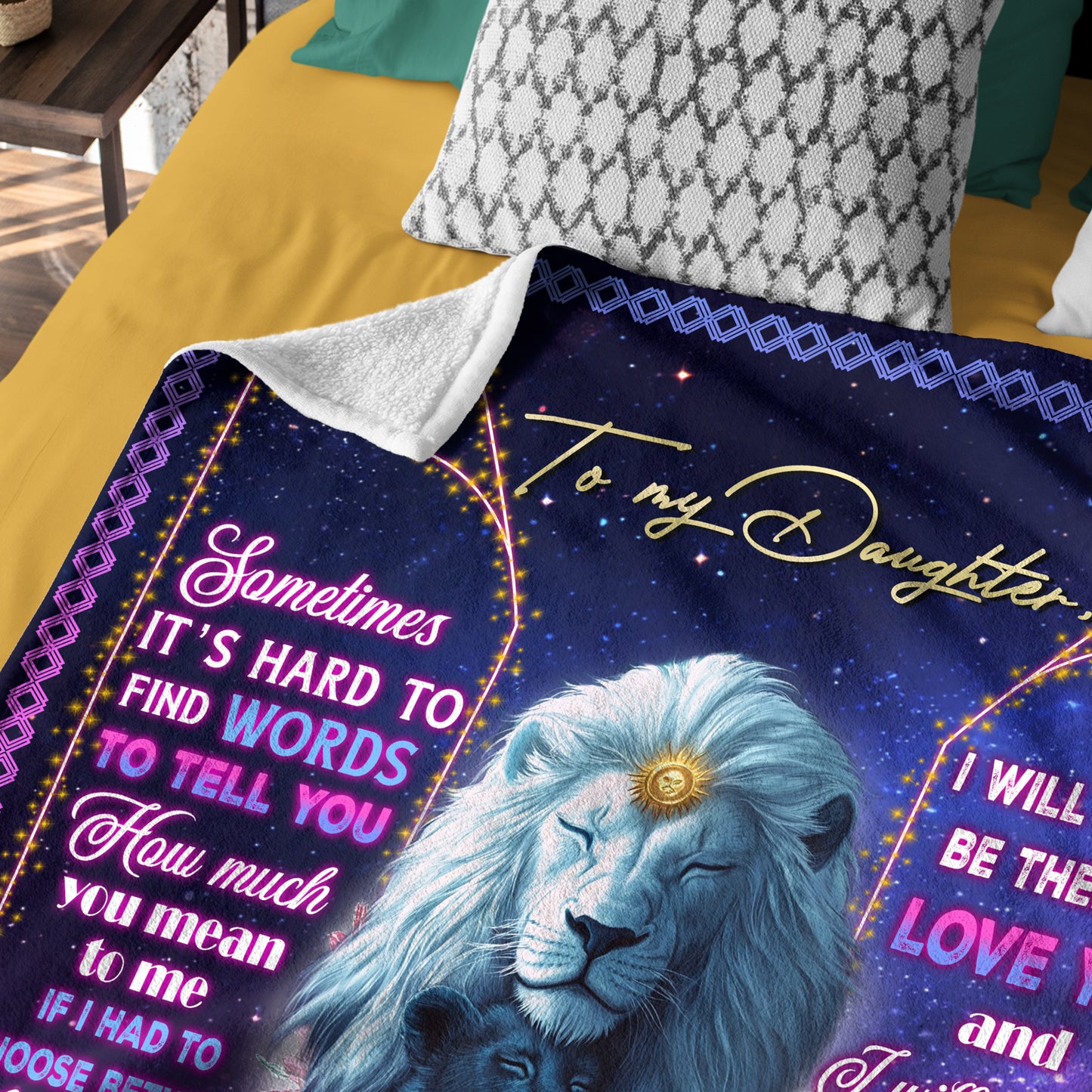 Netecom Personalized Lion To My Daughter Blanket from Dad, Custom Love Letter Throw Blanket for Couch, Bed or Sofa, Ultra Soft Warm Gift for Daughter’s Birthday, Anniversary and Christmas