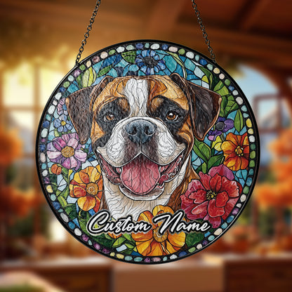 Netecom Personalized Boxer Dog Memorial Ornament, Custom Stained Glass Sun Catcher, Pet Loss Remembrance Gift, Christmas Decoration