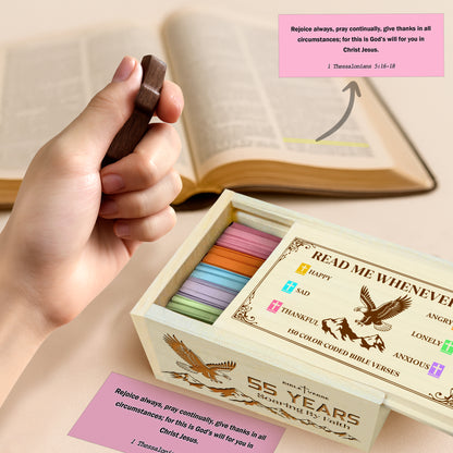 Netecom Personalized Bible Verse Box for 55 Years Birthday, Custom Name & Age, Engraved Wood Scripture Box with Pocket Cross, 150 Daily Bible Verse Cards, Christian Birthday Gift