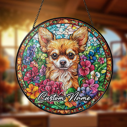 Netecom Personalized Chihuahua Dog Suncatcher, Custom Pet Memorial Ornament, Pet Loss Sympathy Gift, Christmas Window Decor
