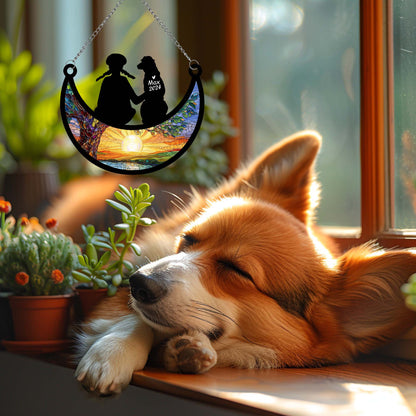 Netecom Dog Memorial Suncatcher, Personalized Dog Ornament with Name Date, Bereavement Gift Loss of Dog, Loss of Pet Sympathy Gift, Dog Passing Away Gift, Rememberance Gift for Dog Lover