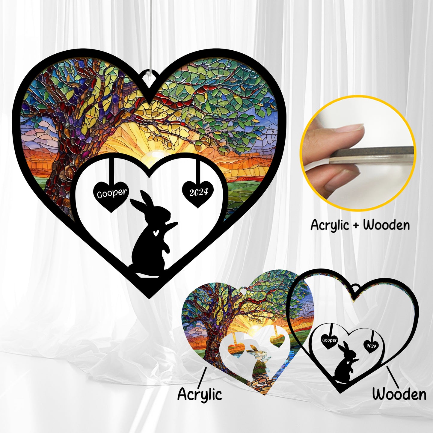Netecom Personalized Rabbit Memorial Wind Chimes, Bunny Name Suncatcher, Pet Sympathy Gift for Loss of Rabbit Lovers, Outdoor Garden Memorial Decor