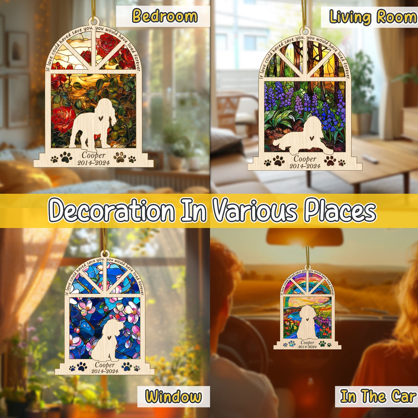 Netecom Personalized Cocker Spaniel Memorial Window Ornament, Custom Dog Ornament with Name Date, Pet Loss Sympathy Gift, Remembrance Keepsake for Dog Lovers