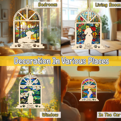 Netecom Personalized Dachshund Memorial Window Ornament, Custom Dog Ornament with Name Date, Pet Loss Remembrance Gift, Bereavement Keepsake