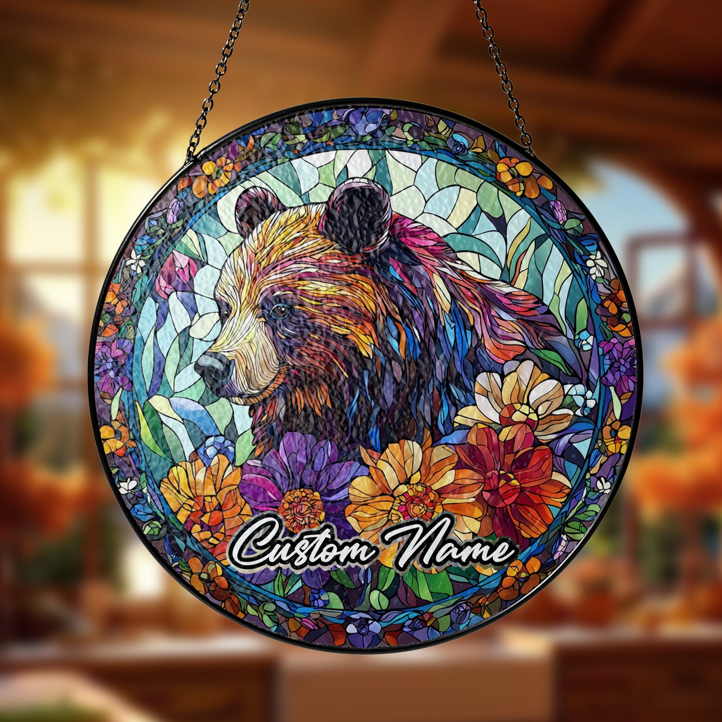 Netecom Personalized Bear Stained Glass Ornament, Custom Pet Memorial Suncatcher, Pet Loss Sympathy Gift, Christmas Decoration