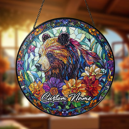 Netecom Personalized Bear Stained Glass Ornament, Custom Pet Memorial Suncatcher, Pet Loss Sympathy Gift, Christmas Decoration