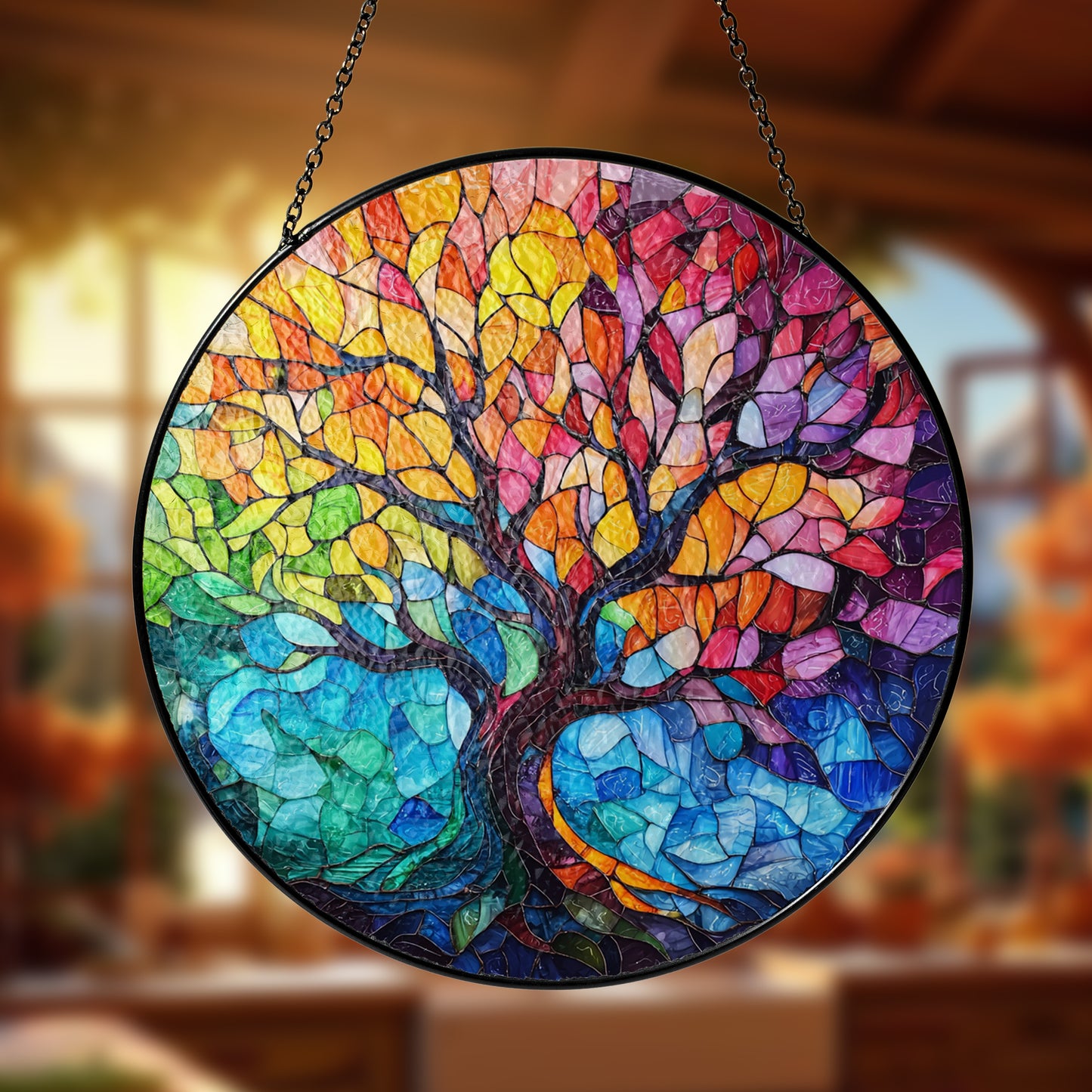 Netecom Tree of Life Stained Glass Ornament – Custom Window Hanging, Nature & Spiritual Gift, Personalized Home Décor