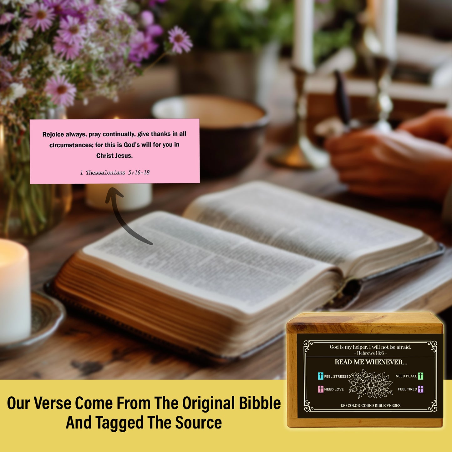 Netecom Bible Verse Box with Prayer Cross, 150 Scripture Cards for Emotions & Feelings, 4 Color-Coded Themes – Uplifting Christian Gift for Comfort & Support