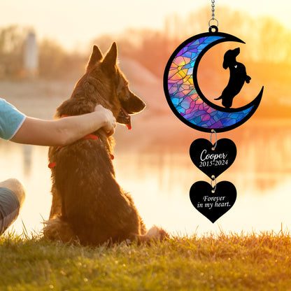 Netecom Personalized Dachshund Moon Heart Memorial Suncatcher – Dog Loss Sympathy Gift, Forever in My Heart Ornament