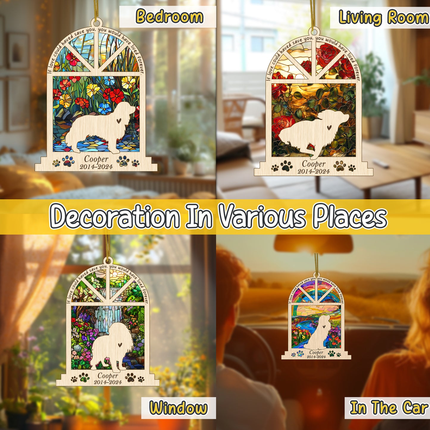 Netecom Personalized Cavalier King Charles Spaniel Memorial Window Ornament, Custom Dog Ornament with Name Date, Pet Loss Remembrance Gift, Sympathy Keepsake