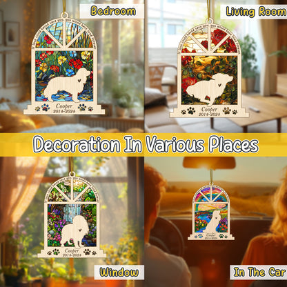 Netecom Personalized Cavalier King Charles Spaniel Memorial Window Ornament, Custom Dog Ornament with Name Date, Pet Loss Remembrance Gift, Sympathy Keepsake