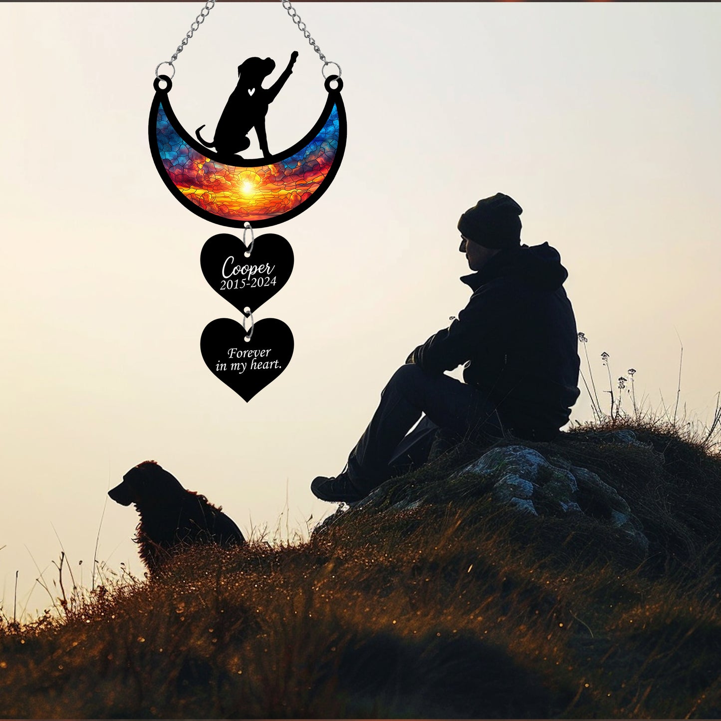 Netecom Personalized Boxer Moon Heart Memorial Suncatcher, Custom Boxer Ornament with Name Date, Dog Loss Sympathy Gift, Pet Remembrance Keepsake