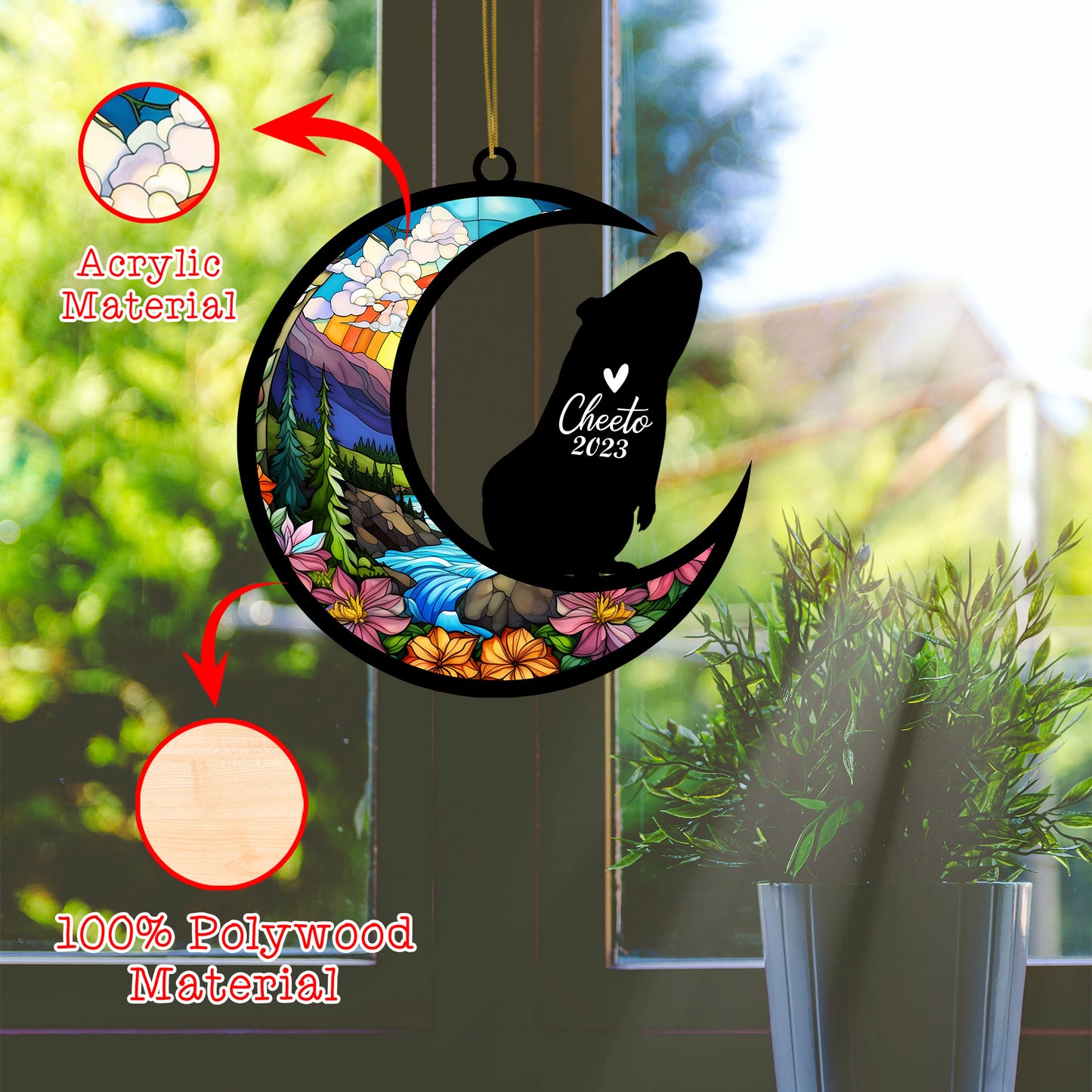 Netecom Personalized Guinea Pig Memorial Suncatcher, Bereavement Gift for Guinea Pig, Christmas Ornament with Name, Pet Loss Stained Glass Gift for Guinea Pig Lovers, Loss of Guinea Pig Sympathy and Grief Gift