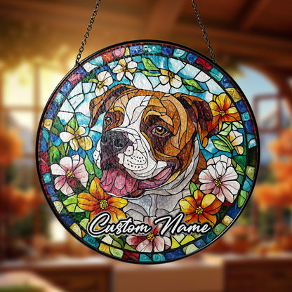 Netecom Personalized Pitbull Dog Ornament, Custom Pet Memorial Suncatcher, Pet Loss Remembrance Gift, Christmas Decoration