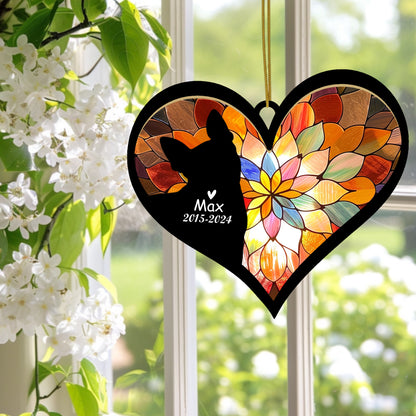 Netecom Personalized Boston Terrier Memorial Suncatcher, Dog Ornament with Name Date, Pet Loss Sympathy Gift, Remembrance Keepsake, Bereavement Gift for Dog Lovers, Heart Suncatcher