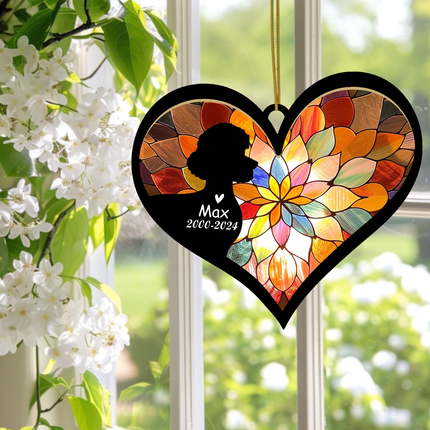 Netecom Personalized Poodle Memorial Suncatcher, Dog Ornament with Name Date, Pet Loss Sympathy Gift, Remembrance Keepsake, Bereavement Gift for Dog Lovers, Heart Suncatcher