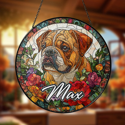 Netecom Custom Bulldog Stained Glass Suncatcher, Personalized Dog Memorial Ornament, Pet Loss Gift, Christmas Window Decoration