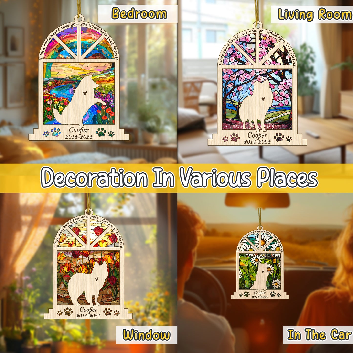Netecom Personalized Australian Shepherd Memorial Window Ornament, Custom Dog Memorial Gift with Name Date, Pet Loss Remembrance Suncatcher, Bereavement Gift