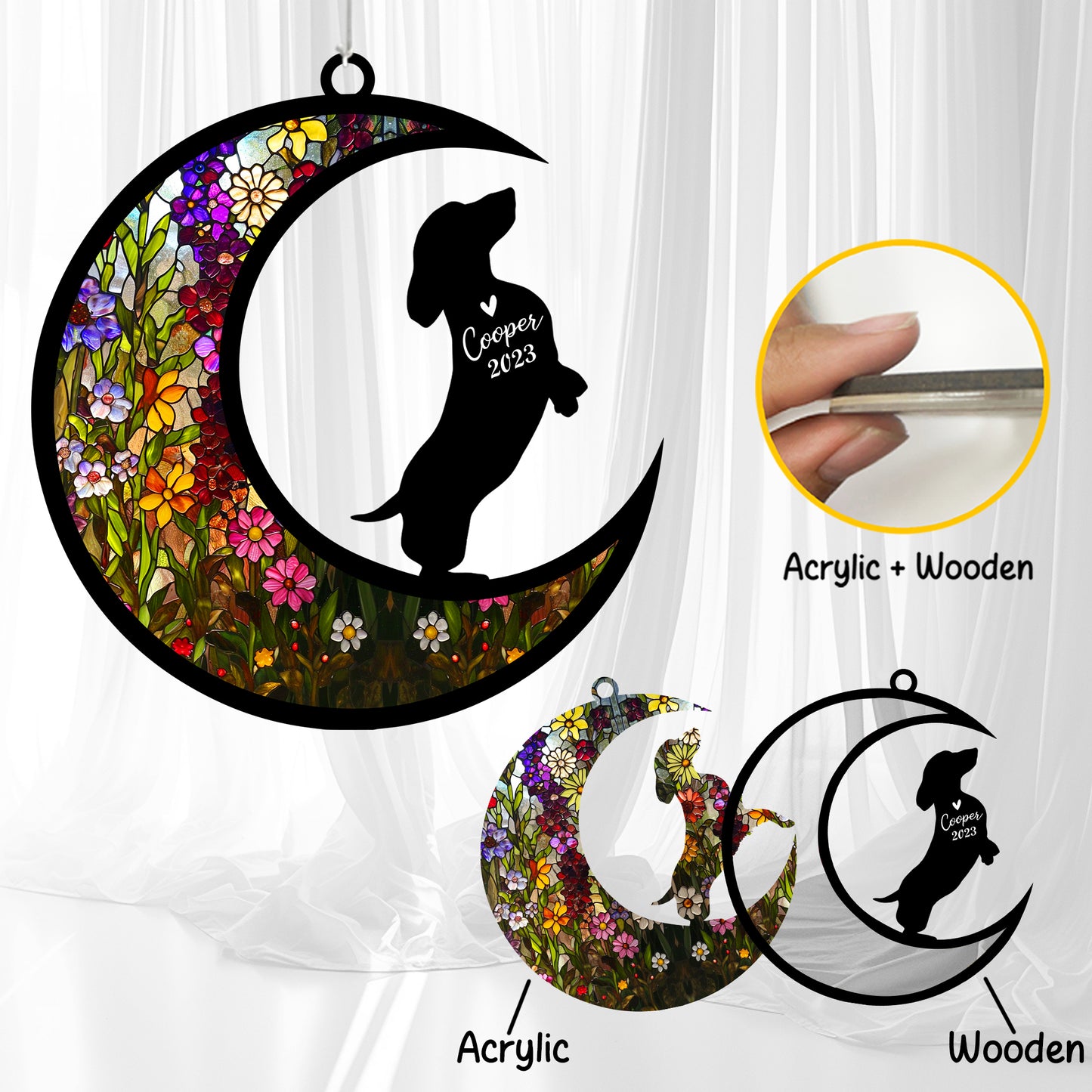 Netecom Dachshund Dog Wind Chimes Memorial, Personalized Pet Memorial Wind Chimes for Wiener Dog, Loss of Pet Remembrance Gift, Sympathy Wind Chimes Outside Garden Decor, Dog Passing Away Gifts