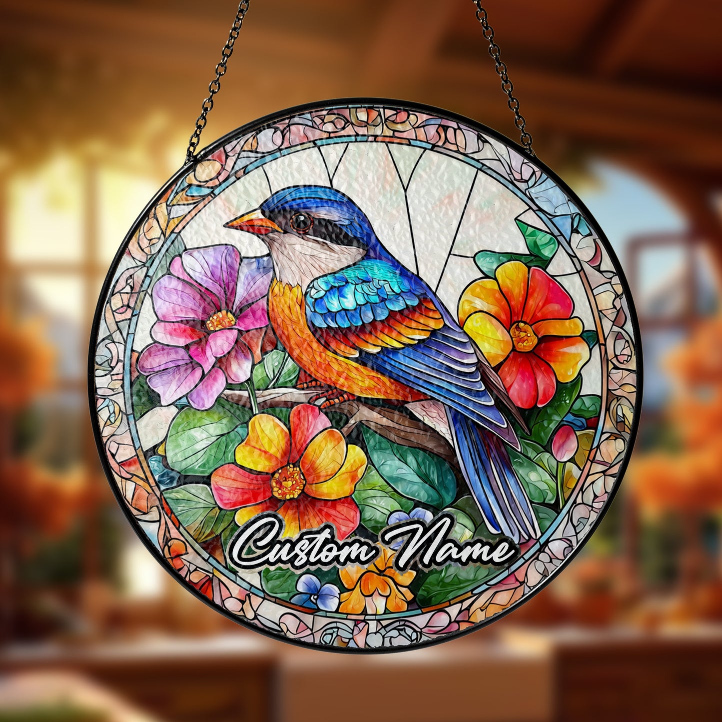 Netecom Custom Bird Stained Glass Ornament, Personalized Memorial Suncatcher, Pet Loss Remembrance Gift, Christmas Decoration