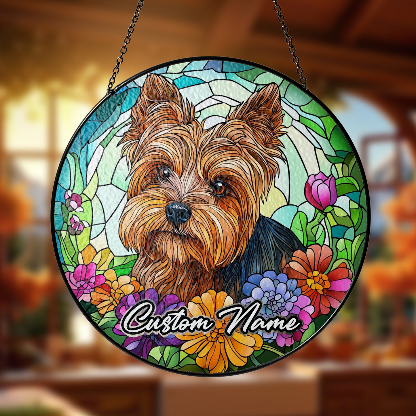Netecom Personalized Yorkshire Terrier Dog Ornament, Custom Memorial Suncatcher, Pet Loss Remembrance Gift, Christmas Decoration
