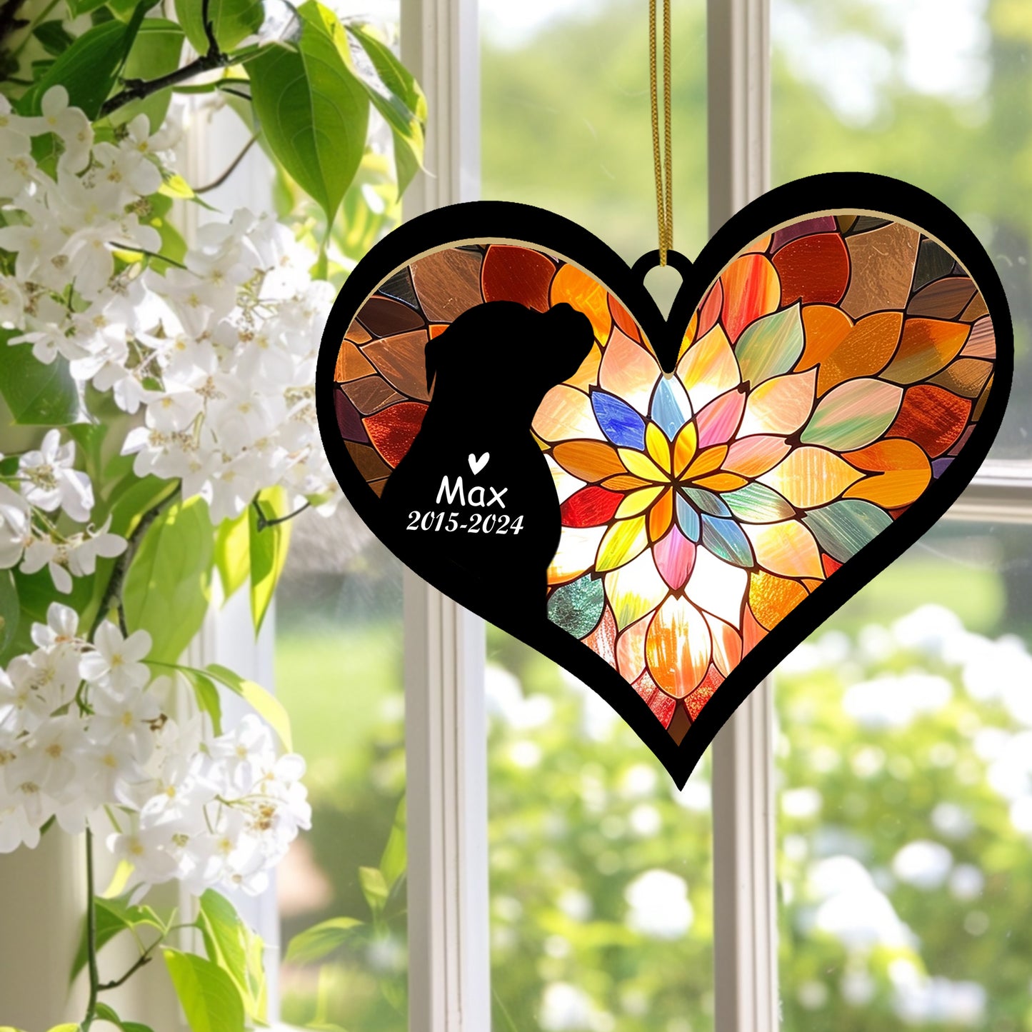 Netecom Personalized Boxer Memorial Suncatcher, Dog Ornament with Name Date, Pet Loss Sympathy Gift, Remembrance Keepsake, Bereavement Gift for Dog Lovers, Heart Suncatcher
