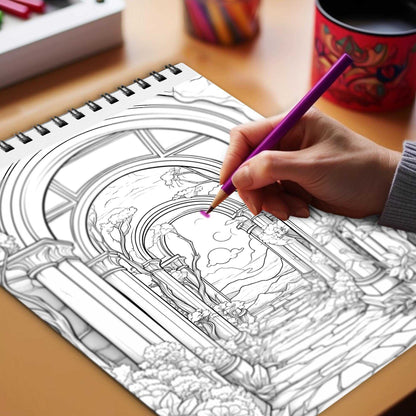 Imaginary Entrances Spiral Bound Coloring Book, Step into 30 Enchanting Coloring Pages of Imaginary Entrances, Crafted for Artistic Exploration.