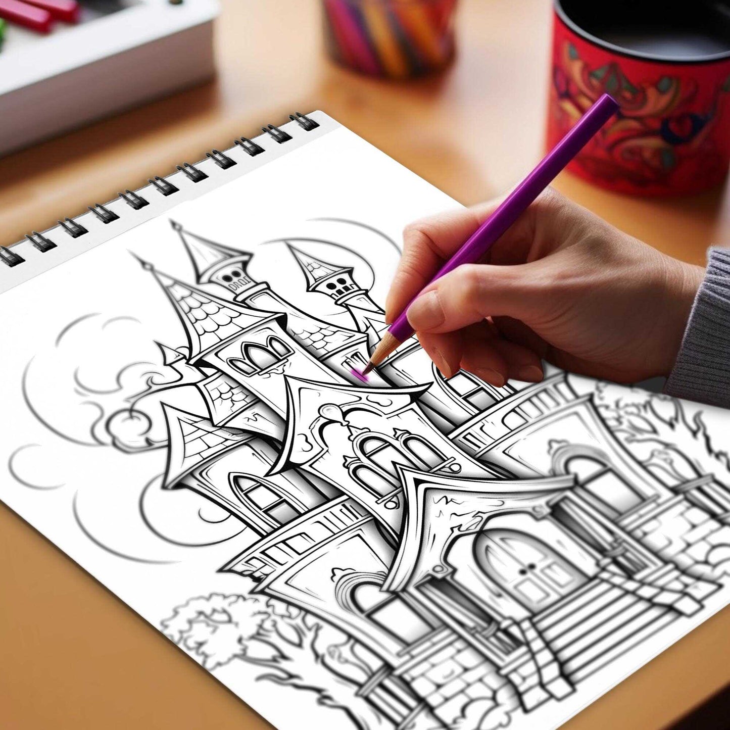 Ghostly Home Spiral Bound Coloring Book, Explore the Mysterious Beauty of Ghostly Homes with 30 Exquisitely Illustrated Coloring Pages.