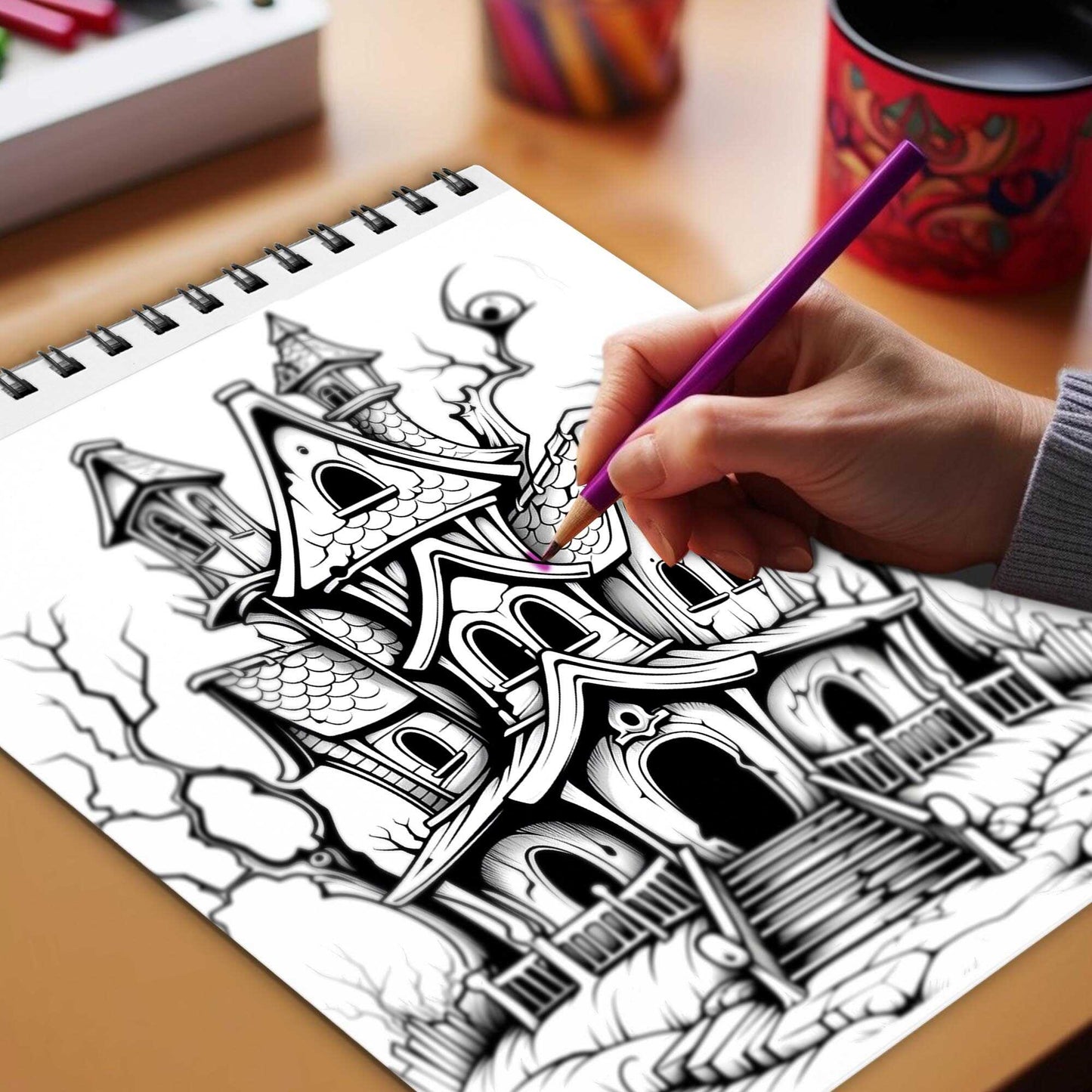 Spooky Home Spiral Bound Coloring Book, Celebrate the Spirit of Halloween with 30 Delightful Coloring Book Pages, Each Filled with Spooky Home Magic.