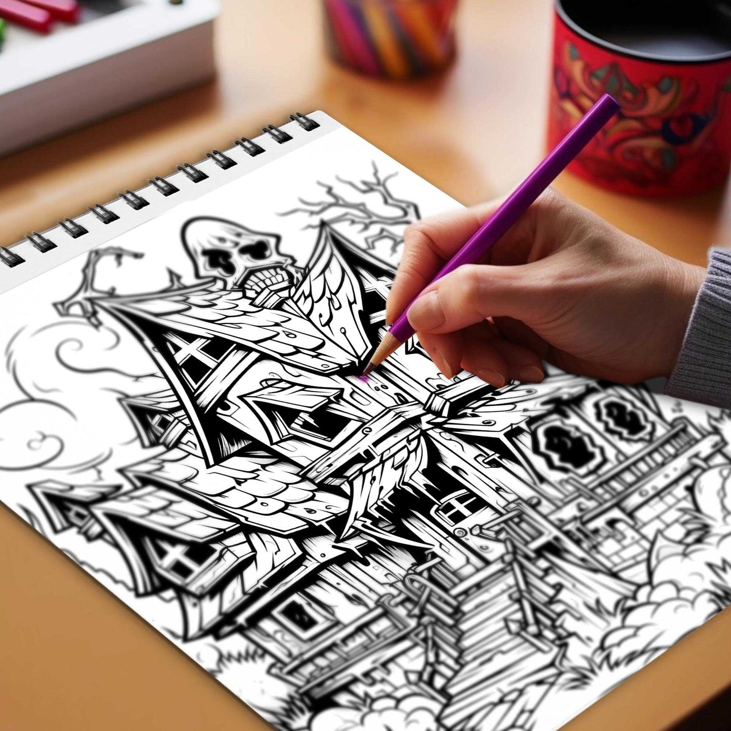 Ghostly Architecture Spiral Bound Coloring Book, Discover the Mysterious Beauty of Ghostly Architecture with 30 Exquisitely Illustrated Coloring Pages.