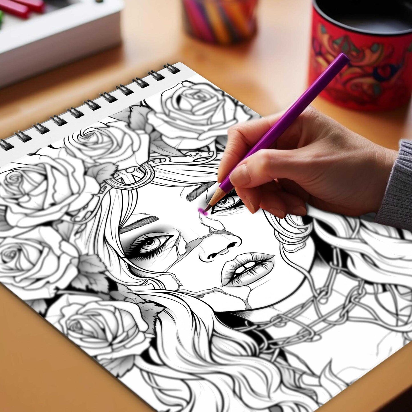 Haunting Beauty Spiral Bound Coloring Book, Discover the Elegance of Darkness with 30 Mesmerizing Coloring Pages of Haunting Beauty, Unleashing Your Inner Artist