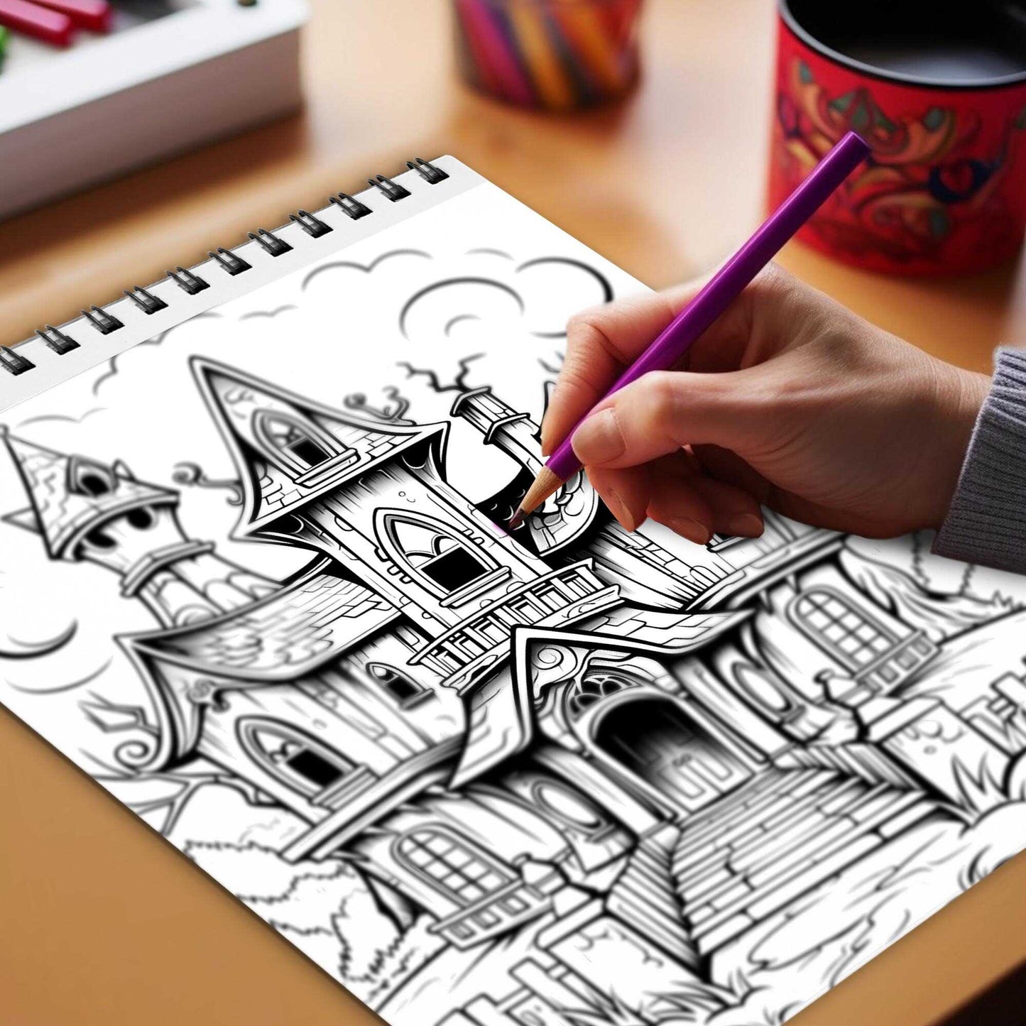 Ghostly Architect Spiral Bound Coloring Book, Celebrate the Spectral Beauty of Architecture with 30 Delightful Coloring Book Pages, Each Infused with Ghostly Magic.