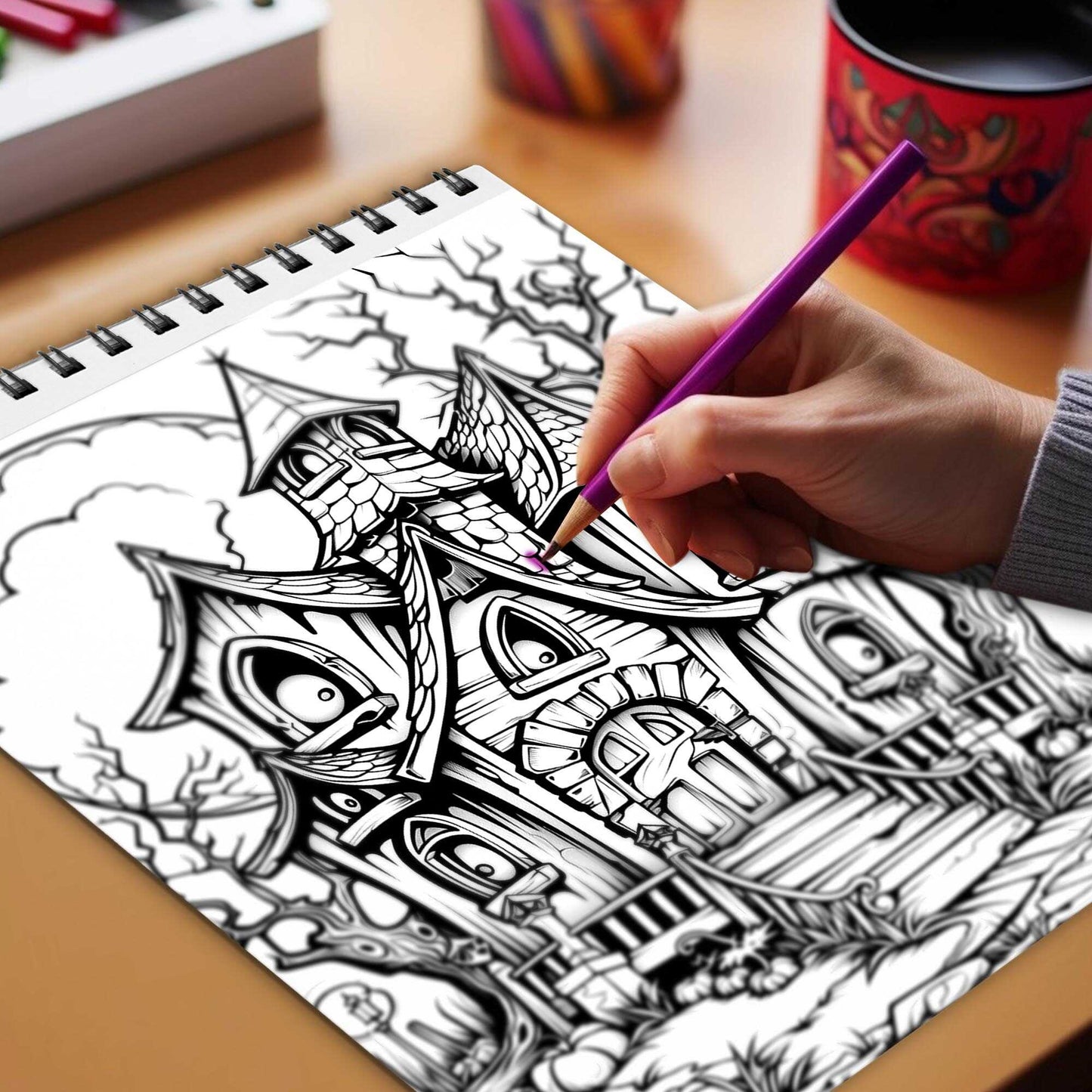 Haunted Home Spiral Bound Coloring Book, Embrace the Chills and Thrills with 30 Enchanting Pages, Where Haunted Spirits Roam Free.