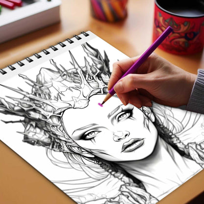 Serene Dreadfulness Spiral Bound Coloring Book, Discover the Dark Elegance with 30 Mesmerizing Coloring Pages, Unleashing Your Inner Artist in the World of Serene Dreadfulness