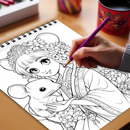 Mini Mice Village in Tales Spiral Bound Coloring Book, Discover the Magic of Miniature Adventures through 30 Exquisitely Illustrated Coloring Pages.