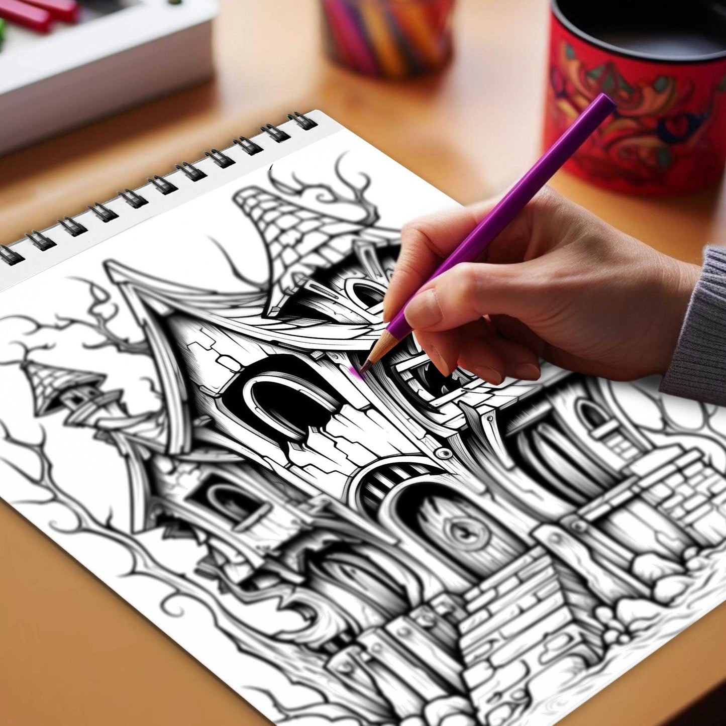 Haunted Dwelling Spiral Bound Coloring Book, Discover the Eerie Beauty of Haunted Dwellings with 30 Exquisitely Illustrated Coloring Pages.