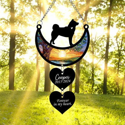 Netecom Personalized Akita Moon Heart Memorial Suncatcher, Custom Akita Ornament with Name Date, Dog Loss Sympathy Gift, Pet Remembrance Keepsake