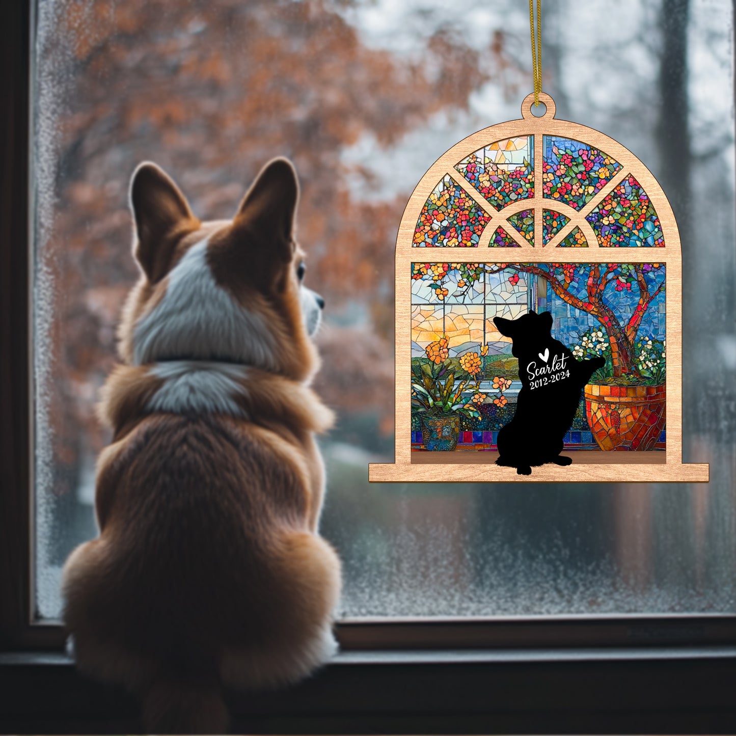 Netecom Personalized Corgi Memorial Suncatcher, Custom Corgi Ornament with Name & Date, Dog Loss Sympathy Gift, Pet Remembrance Keepsake