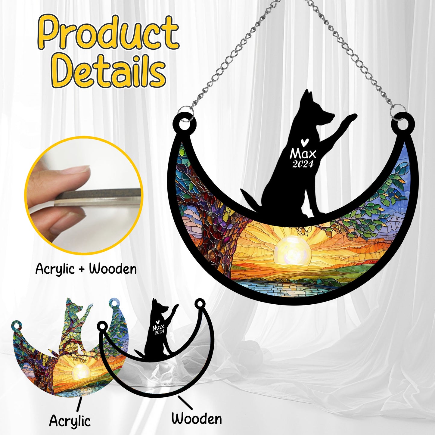 Netecom Personalized German Shepherd Memorial Suncatcher, Custom Dog Ornament with Name Date, Dog Loss Sympathy Gift, Pet Loss Remembrance Gifts, Bereavement Gifts for Loss of Pet, Dog Grief Gift