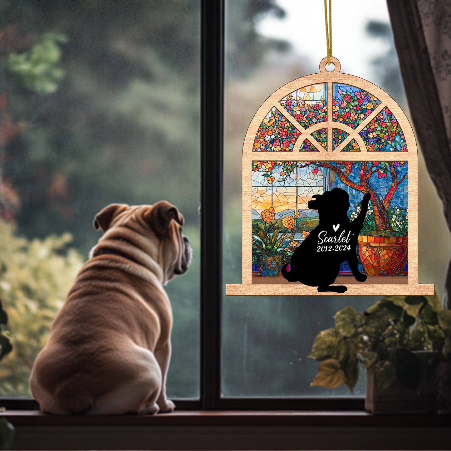 Netecom Personalized Bulldog Memorial Suncatcher, Custom Bulldog Ornament with Name & Date, Dog Loss Sympathy Gift, Pet Loss Remembrance Gift