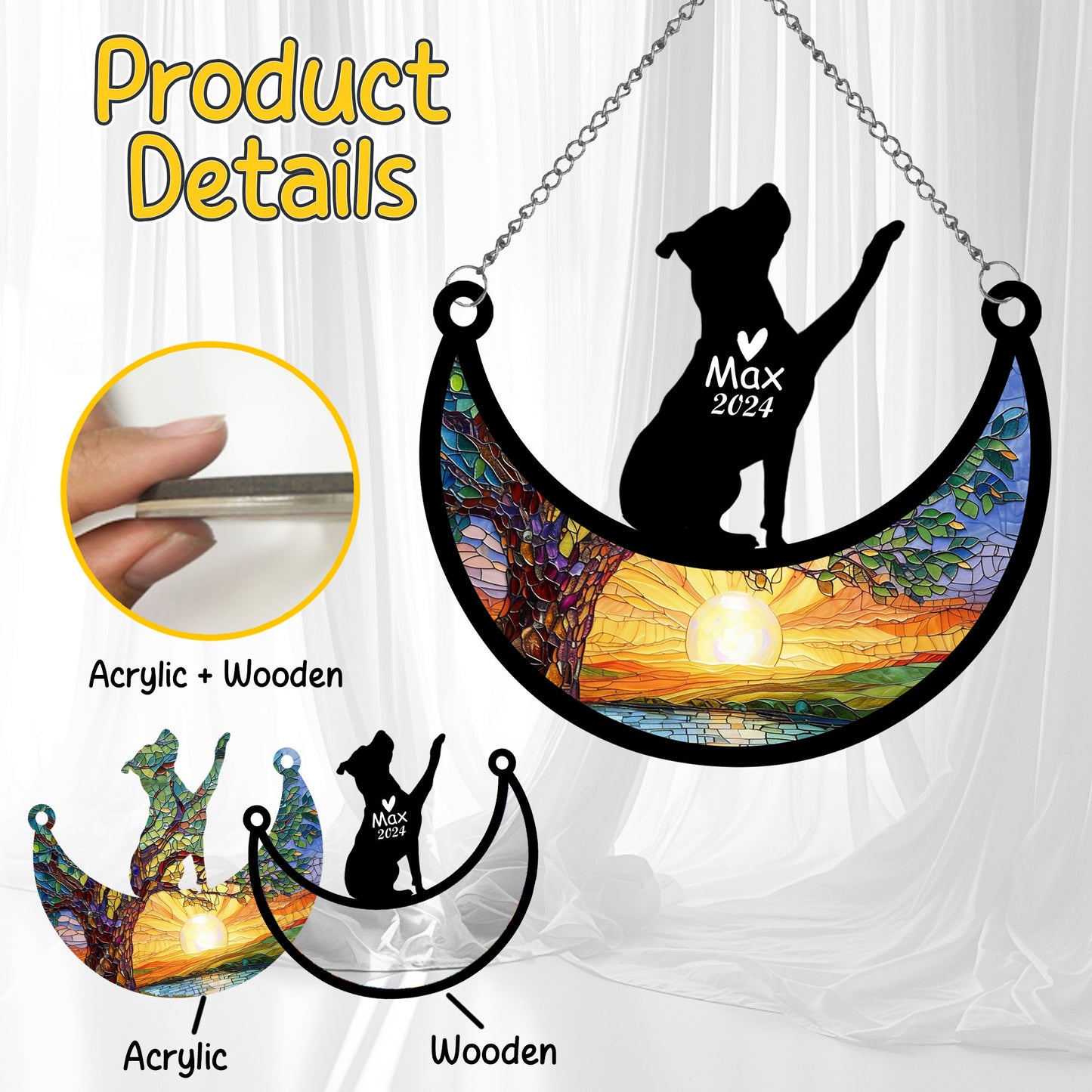 Netecom Personalized Pitbull Memorial Suncatcher, Custom Pitbull Ornament with Name Date, Dog Loss Sympathy Gift, Pet Loss Remembrance Gifts, Bereavement Gifts for Loss of Pet, Dog Grief Gift
