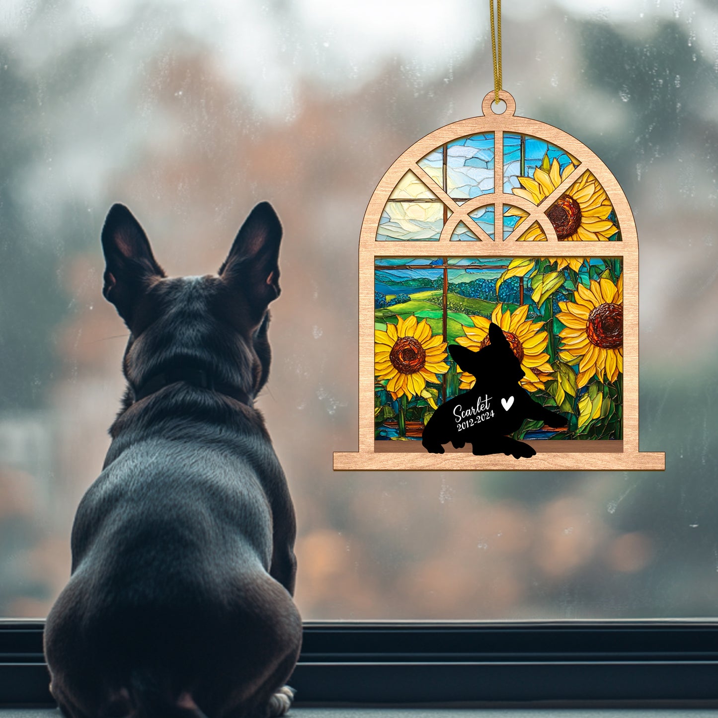 Netecom Personalized Boston Terrier Memorial Suncatcher, Custom Boston Terrier Ornament with Name & Date, Dog Loss Sympathy Gift, Pet Loss Keepsake