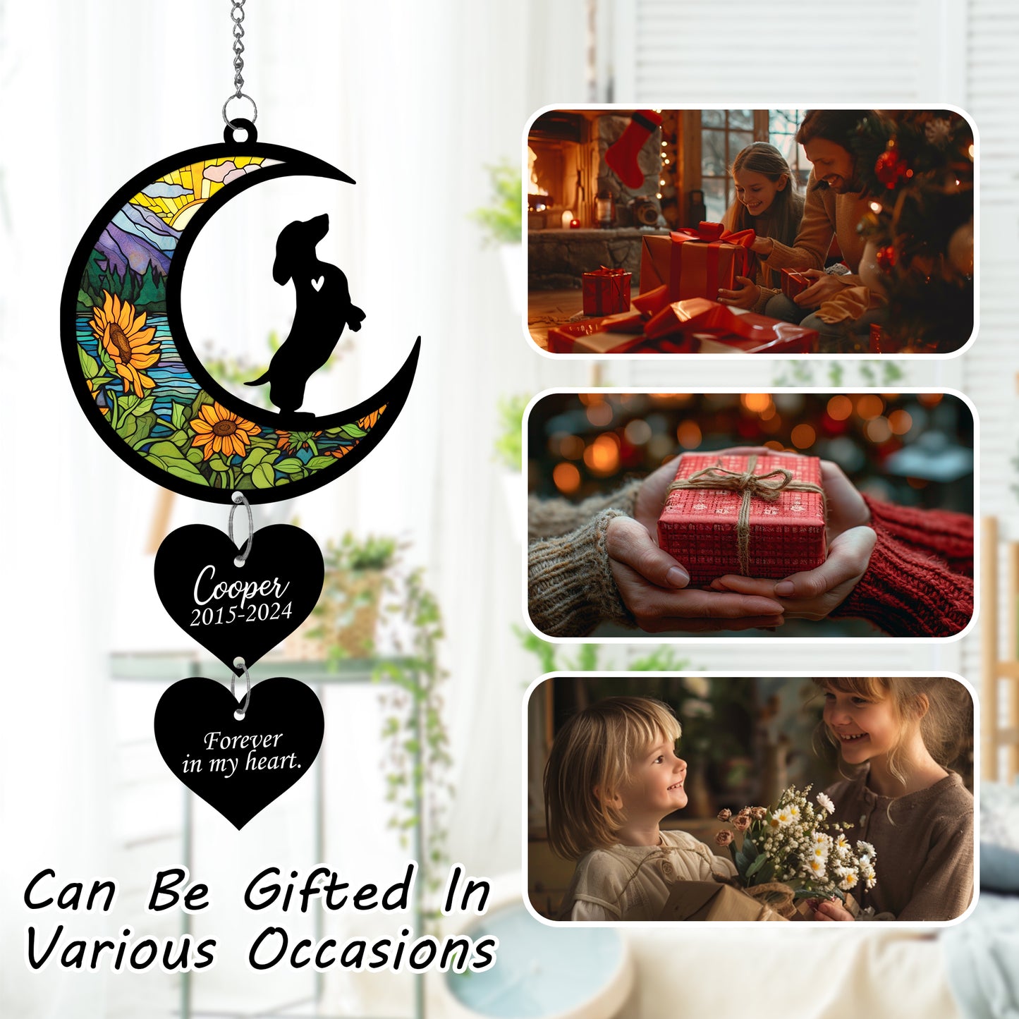 Netecom Personalized Dachshund Moon Heart Memorial Suncatcher – Dog Loss Sympathy Gift, Forever in My Heart Ornament