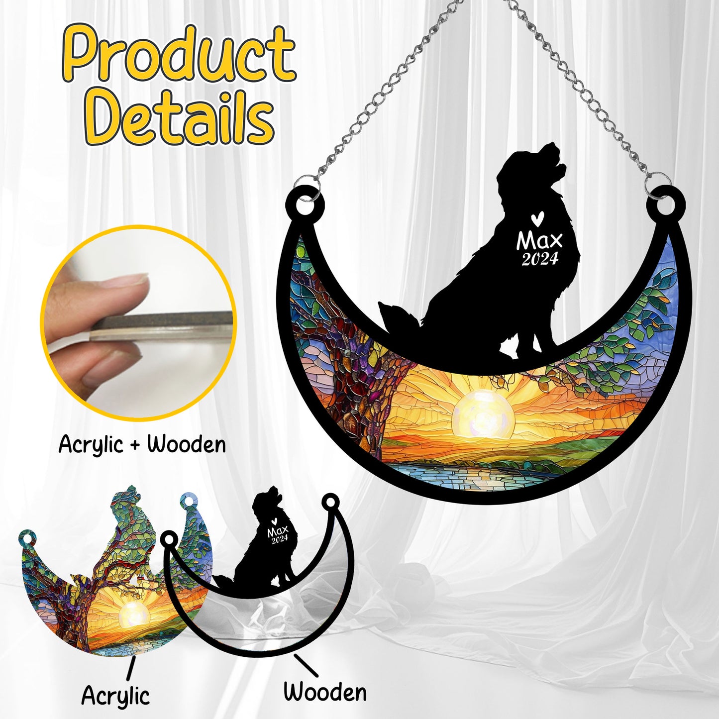 Netecom Personalized Golden Retriever Memorial Suncatcher, Custom Dog Ornament with Name Date, Dog Loss Sympathy Gift, Pet Loss Remembrance Gifts, Bereavement Gifts for Loss of Pet, Dog Grief Gift